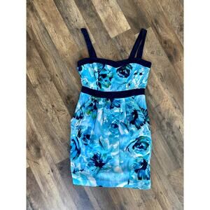 Y2K B. Smart Floral Abstract Watercolor Blue Mini Dress Womens  Sz 10